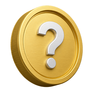 Decorative 3D gold coin bearing a question mark on the FAQ page